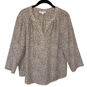 41 Hawthorn Women's Petite Blouse Large Ivory Black Dot Print Lightweight Top‎